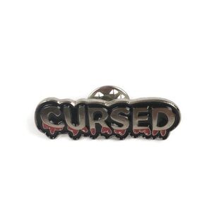 Cursed Dripping Blood Goth Alt Silver Tone Enamel Pin with Back in Red/Black